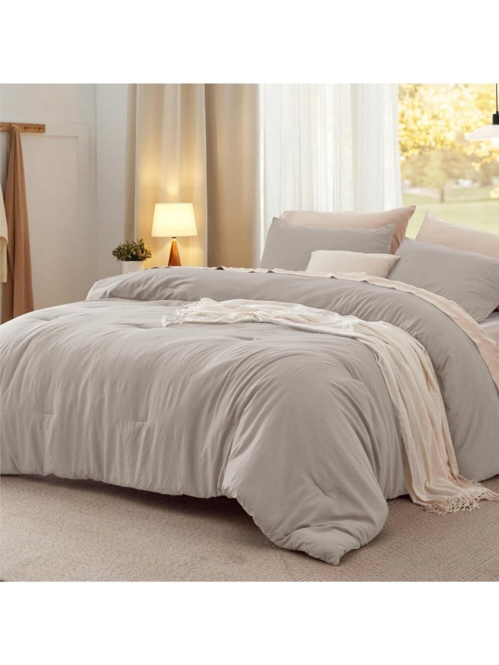 NWT Comforter Set Full Prewashed Soft Bedding Set 3Pcs Beige 82"x86"